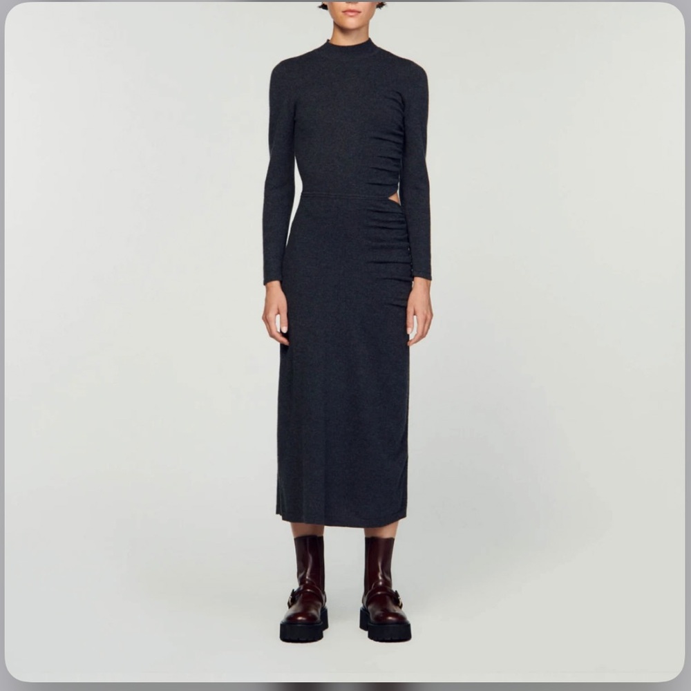 Sandro Charcoal Long Sleeve Dress